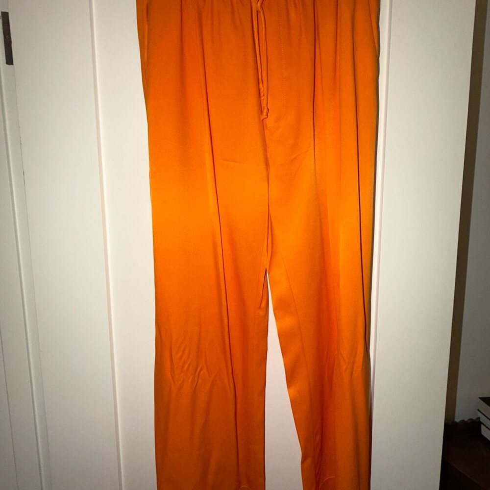 Orange Ostrich Feather Trim Blazer Suit Jacket and Drawstring Pant Suit Zara NWT - Picture 10 of 13
